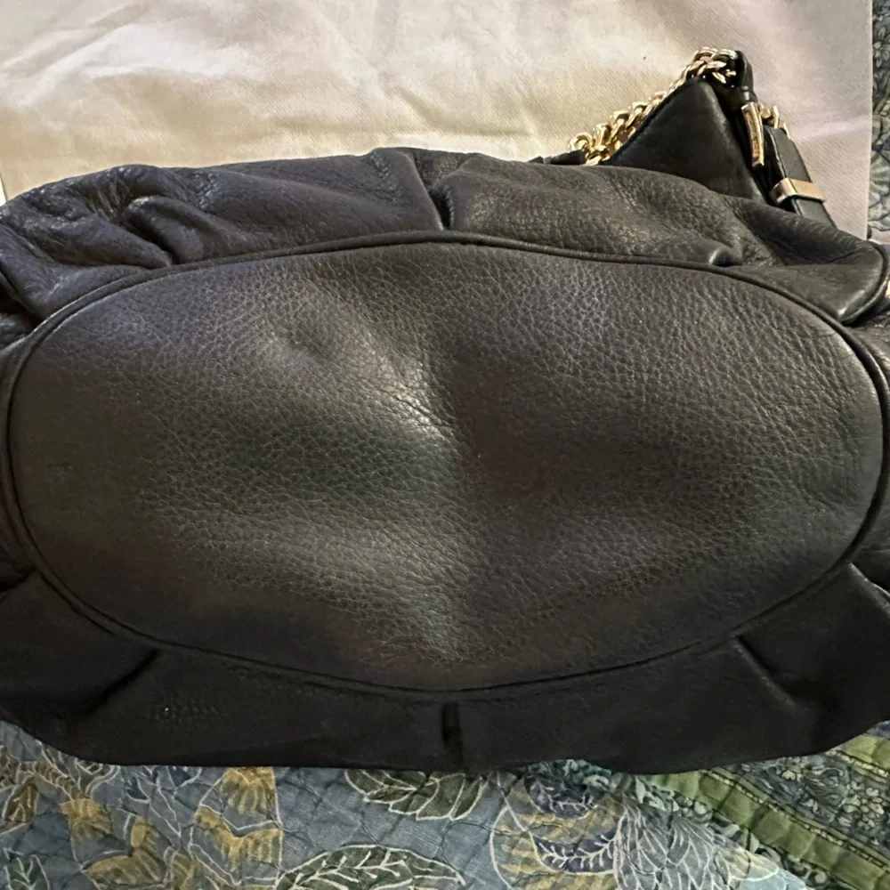 Michael Kors Black Leather Shoulder Bag with Gold Tone Accents - Picture 13 of 14
